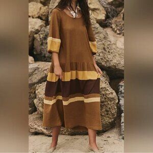 Free People NWT Manda midi dress brown bronze colorblock style size M